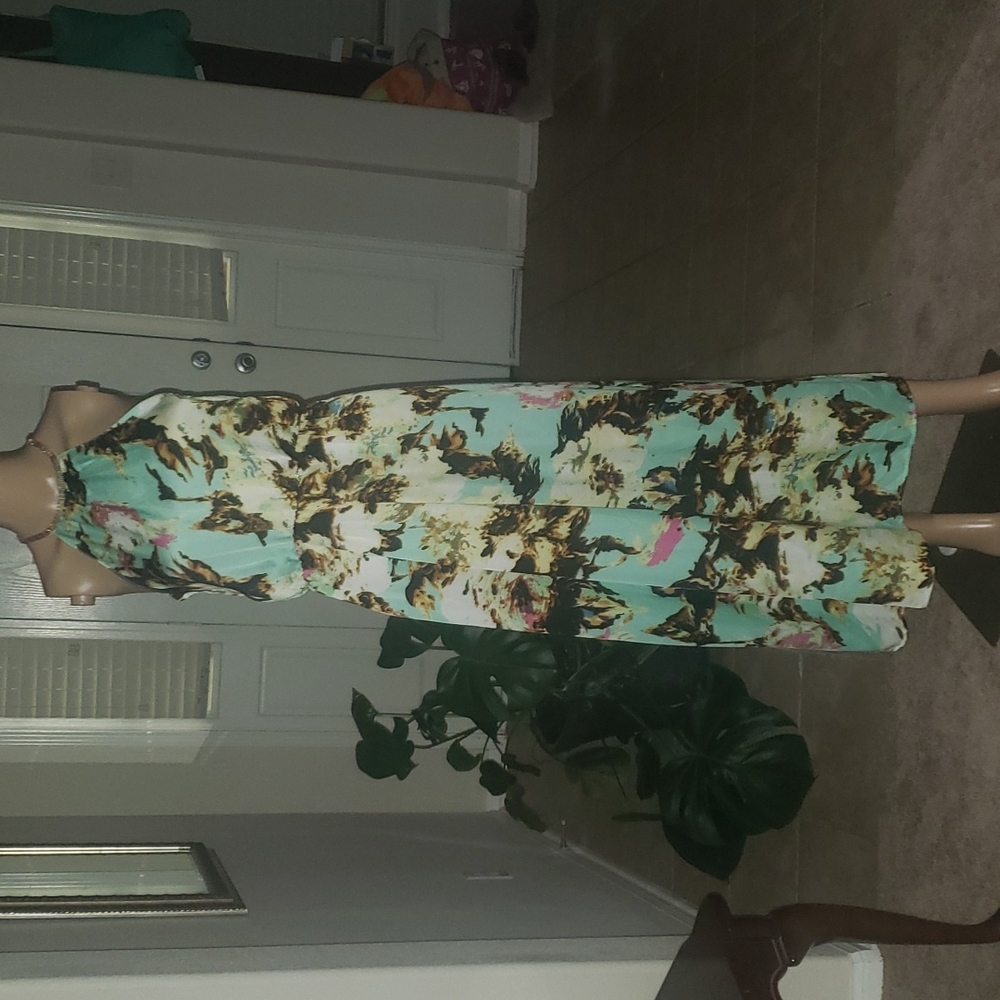 Feline USA m hardware halter neckline soft flowy maxi dark floral burst